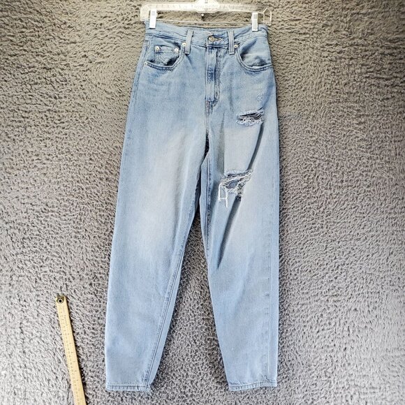 Levis Jeans Womens Size 24 Light Blue High Loose Taper Distressed Denim - Picture 1 of 15